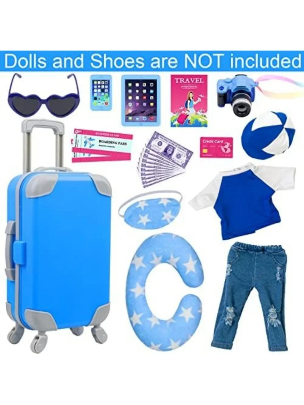 24 Pcs 18-Inch Doll Clothes Travel Set with Suitcase & Accessories for Kids